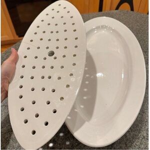 Vintage Arabia ironstone oval oblong serving platter with drainage tray.